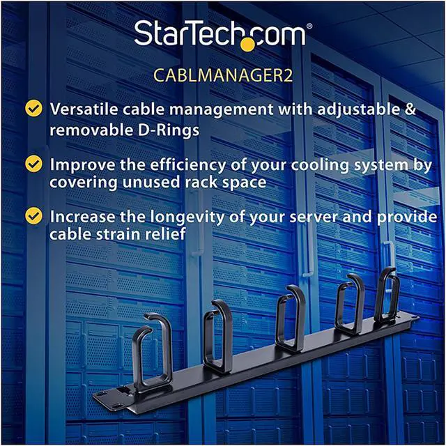 Alt view image 5 of 5 - StarTech.com CABLMANAGER2 1U 19in Metal Rackmount Cable Management Panel