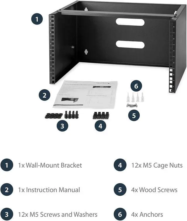 Alt view image 7 of 7 - StarTech.com WALLMOUNT6 12 in Deep Wall Mounting Bracket for Patch Panel - Wall Mount Bracket - 6U