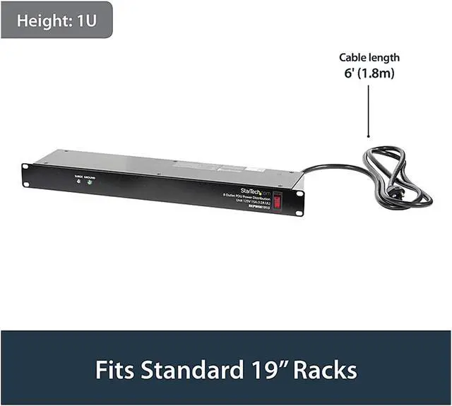Alt view image 5 of 7 - StarTech.com RKPW081915 Rackmount PDU with 8 Outlets with Surge Protection - 19 in Power Distribution Unit - 1U