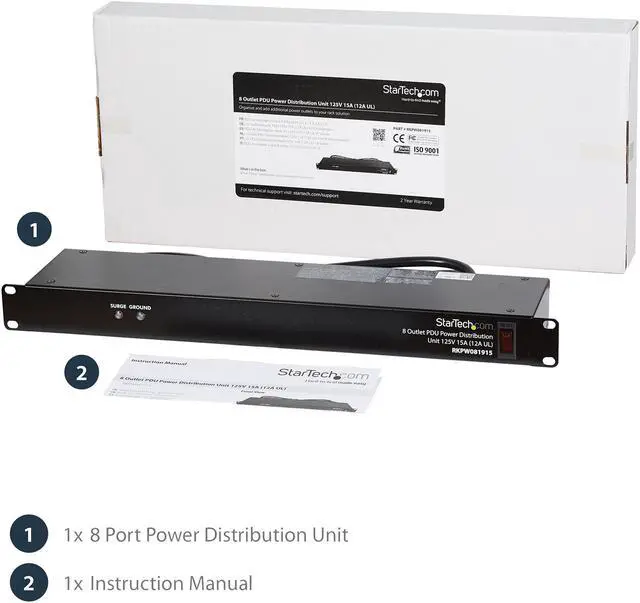 Alt view image 7 of 7 - StarTech.com RKPW081915 Rackmount PDU with 8 Outlets with Surge Protection - 19 in Power Distribution Unit - 1U