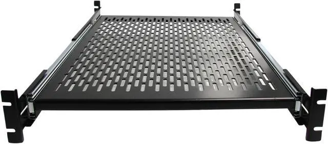 Alt view image 2 of 4 - StarTech.com UNISLDSHF19 2U Adjustable Mounting Depth Vented Sliding Rack Mount Shelf - 50 lbs / 22.7 kg - Sliding Server Rack Shelf - Server Cabinet Shelf