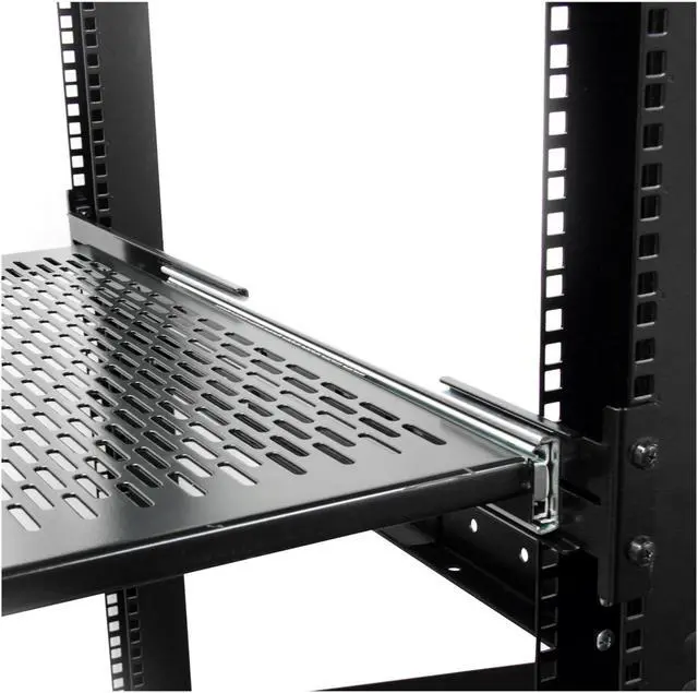 Alt view image 3 of 4 - StarTech.com UNISLDSHF19 2U Adjustable Mounting Depth Vented Sliding Rack Mount Shelf - 50 lbs / 22.7 kg - Sliding Server Rack Shelf - Server Cabinet Shelf