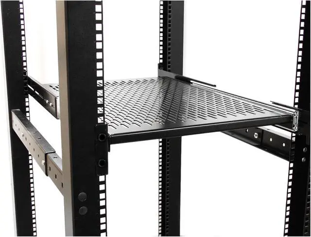Alt view image 4 of 4 - StarTech.com UNISLDSHF19 2U Adjustable Mounting Depth Vented Sliding Rack Mount Shelf - 50 lbs / 22.7 kg - Sliding Server Rack Shelf - Server Cabinet Shelf