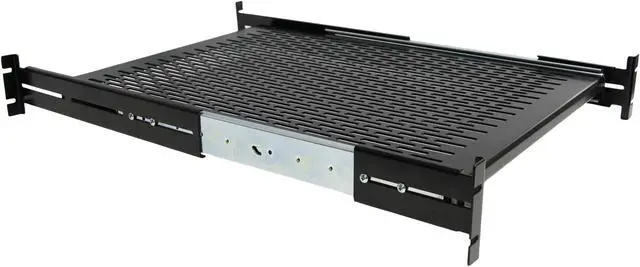 Main image of StarTech.com UNISLDSHF19 2U Adjustable Mounting Depth Vented Sliding Rack Mount Shelf - 50 lbs / 22.7 kg - Sliding Server Rack Shelf - Server Cabinet Shelf