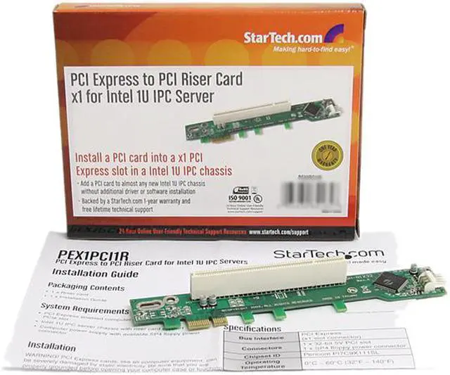 Alt view image 3 of 3 - StarTech.com PEX1PCI1R PCI Express to PCI Riser Card x1 for Intel 1U IPC Server