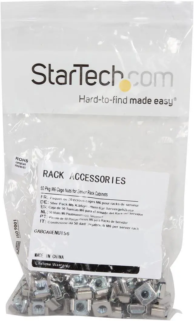 Alt view image 2 of 2 - StarTech.com CABCAGENUTS6 50 Pkg M6 Cage Nuts for Server Rack Cabinet