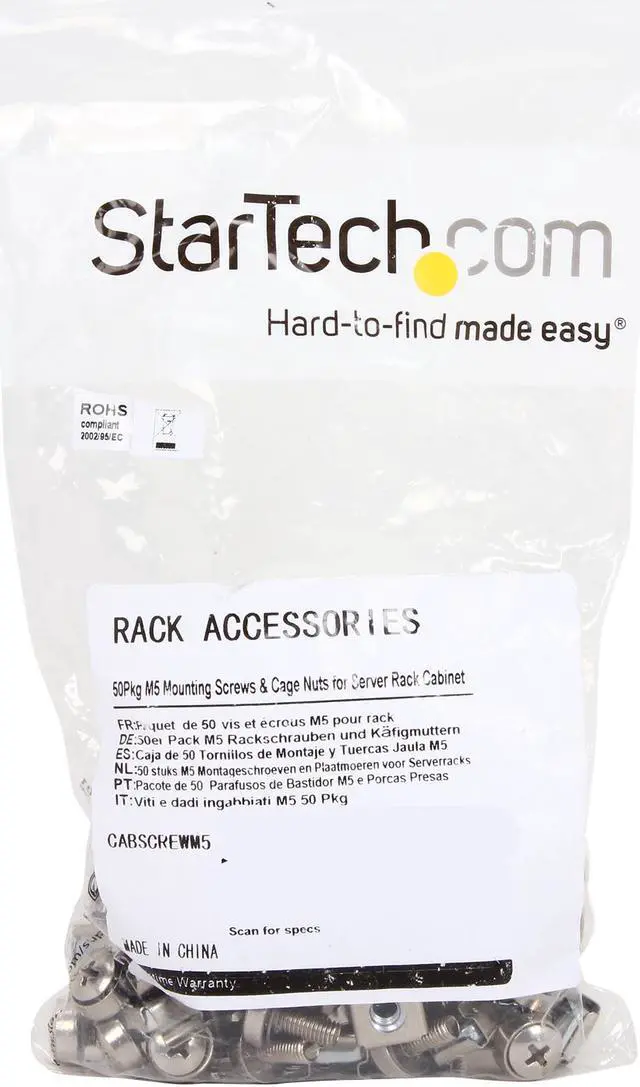 Alt view image 2 of 2 - StarTech.com CABSCREWM5 50 Pkg M5 Mounting Screws and Cage Nuts for Server Rack Cabinet