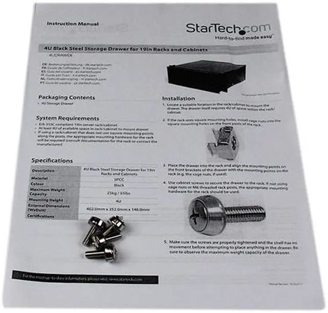 Alt view image 4 of 4 - StarTech.com 4UDRAWER 4U Black Steel Storage Drawer for 19in Racks and Cabinets