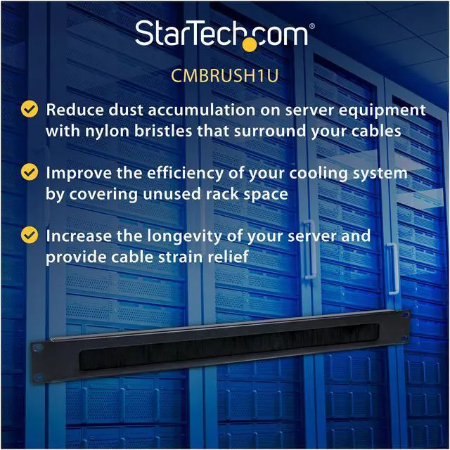 Alt view image 5 of 5 - StarTech.com CMBRUSH1U 1U Brush Strip Horizontal Server Rack Cable Management Panel