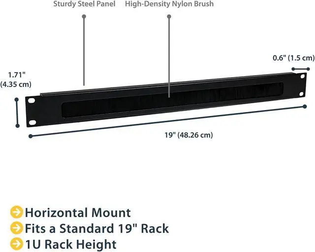 Alt view image 2 of 5 - StarTech.com CMBRUSH1U 1U Brush Strip Horizontal Server Rack Cable Management Panel