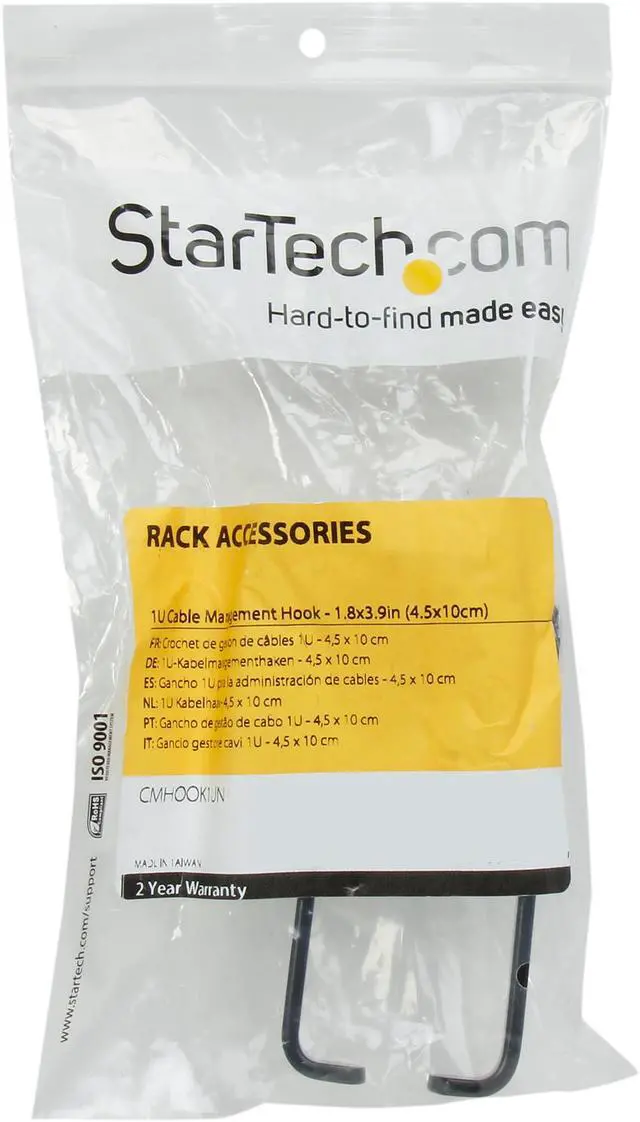 Alt view image 5 of 5 - StarTech.com CMHOOK1UN 1U Vertical Server Rack Cable Management D-Ring Hook - 1.8x3.9in (4.5x10cm)