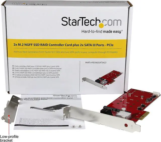 Alt view image 6 of 6 - StarTech.com PEXM2SAT3422 M.2 SATA (NGFF) SATA 1 - PCI Express x4 Male 2x M.2 NGFF SSD RAID Controller Card plus 2x SATA III Ports - PCIe