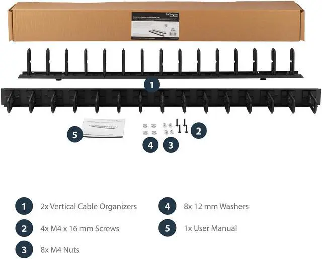 Alt view image 5 of 5 - StarTech.com CMVER40UD Vertical Cable Organizer with D-Ring Hooks - 0U - 6 ft.