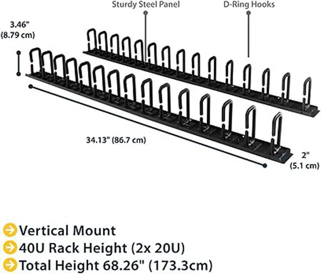 Alt view image 2 of 5 - StarTech.com CMVER40UD Vertical Cable Organizer with D-Ring Hooks - 0U - 6 ft.