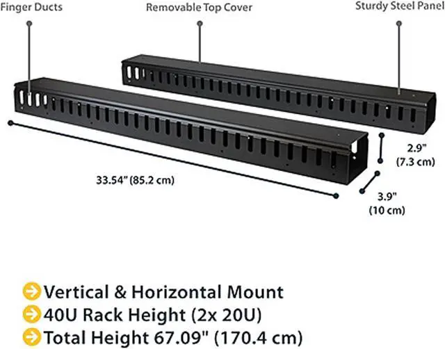 Alt view image 2 of 5 - StarTech.com CMVER40UF Vertical Cable Organizer with Finger Ducts - 0U - 6 ft.