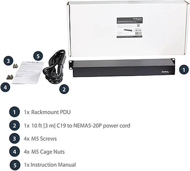 Alt view image 6 of 6 - StarTech PDU08C13H 8-Port Rack-Mount PDU with C13 Outlets - 10 ft. Power Cord (NEMA5-20p) - 16 A - Server Rack Power Distribution Unit - 1U