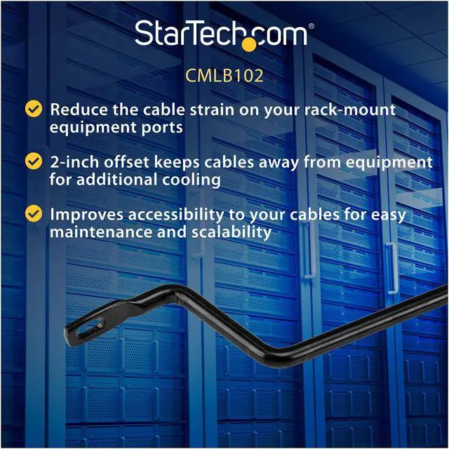 Alt view image 2 of 4 - StarTech CMLB102 StarTech.com Cable Lacing Bar - 10 Pack - 75 degrees - 2 in offset - Horizontal Cable Management Bar - Rack Cable Organizer