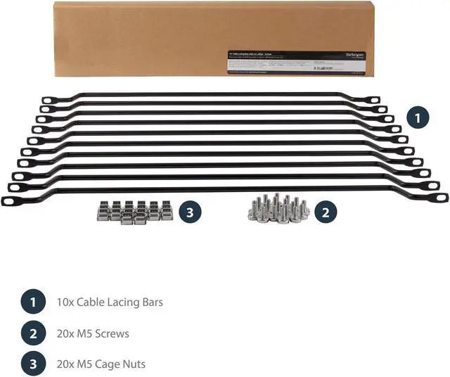 Alt view image 4 of 4 - StarTech CMLB102 StarTech.com Cable Lacing Bar - 10 Pack - 75 degrees - 2 in offset - Horizontal Cable Management Bar - Rack Cable Organizer