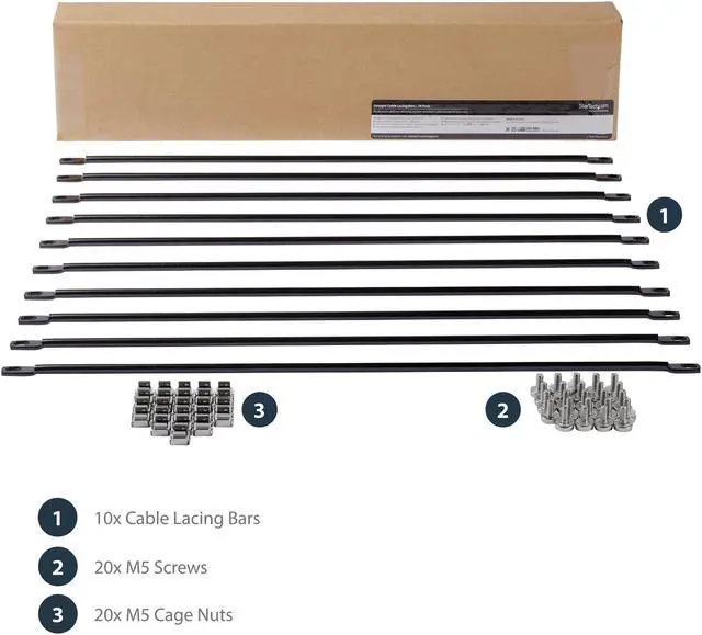 Alt view image 5 of 5 - StarTech CMLB10 StarTech.com Cable Lacing Bar - 10 Pack - 75 degrees - 4 in offset - Horizontal Cable Management Bar - Rack Cable Organizer