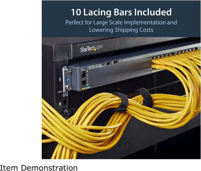 Alt view image 3 of 5 - StarTech CMLB10 StarTech.com Cable Lacing Bar - 10 Pack - 75 degrees - 4 in offset - Horizontal Cable Management Bar - Rack Cable Organizer
