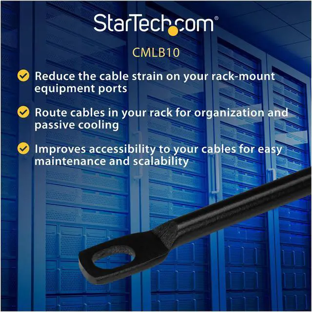 Alt view image 4 of 5 - StarTech CMLB10 StarTech.com Cable Lacing Bar - 10 Pack - 75 degrees - 4 in offset - Horizontal Cable Management Bar - Rack Cable Organizer
