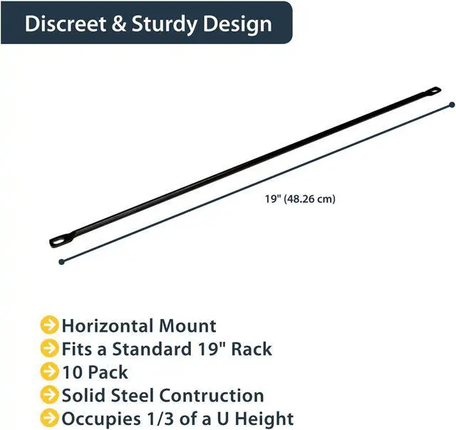 Alt view image 2 of 5 - StarTech CMLB10 StarTech.com Cable Lacing Bar - 10 Pack - 75 degrees - 4 in offset - Horizontal Cable Management Bar - Rack Cable Organizer