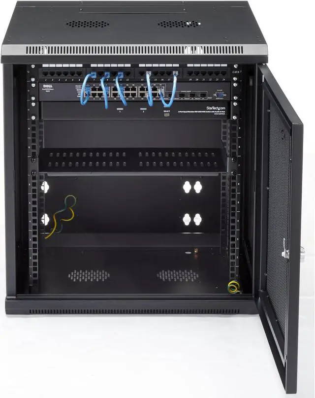 Alt view image 2 of 8 - StarTech.com  4-Post 12U Wall Mount Network Cabinet with 1U Shelf, 19" Hinged Wall-Mounted Server Rack for Data / AV / Electronics / Computer Equipment, Flexible Vented Rack Enclosure