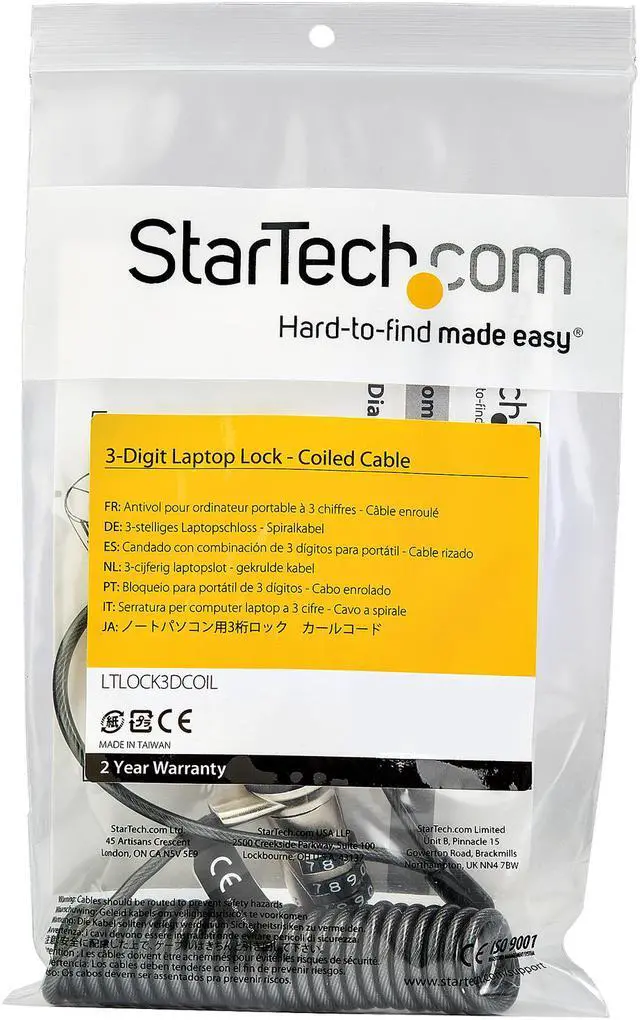 Alt view image 4 of 4 - StarTech.com LTLOCK3DCOIL Laptop Cable Lock - With 6' Self-Coiling Cable - Portable 3-Digit Combination Laptop Lock - Laptop Security Locking Cable