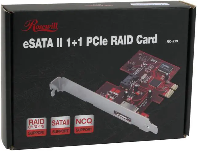 Alt view image 8 of 8 - Rosewill RC-213 Silicon Image PCI Express External eSATA x1/ Internal SATA x1 3G NCQ Controller Card RAID 0/1/0+1/5/ or un-RAID modes