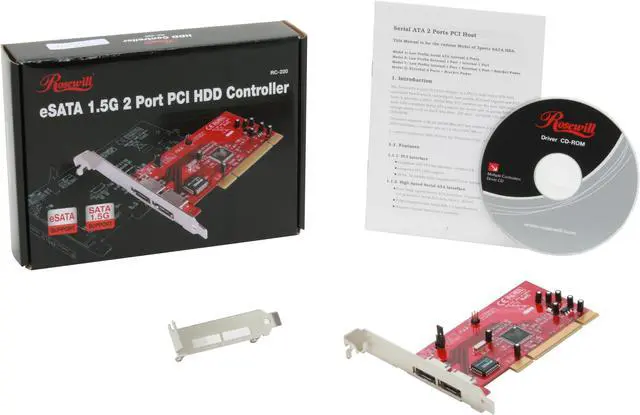 Alt view image 6 of 6 - Rosewill RC-220 Silicon Image PCI 2 x eSATA 1.5G non-RAID Controller Card Also includes an additional Low Profile Size PCI Bracket