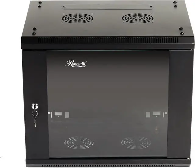 Main image of Rosewill 9U Server Rack Enclosure with Glass Door, Locks, & Removable Side Panels Wall Mount Network Cabinet 19 Inch Rack 17.7 Inches Deep Flat-Pack-RSWM-9U001F