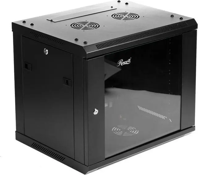 Alt view image 3 of 20 - Rosewill 9U Server Rack Enclosure with Glass Door, Locks, & Removable Side Panels Wall Mount Network Cabinet 19 Inch Rack 17.7 Inches Deep Flat-Pack-RSWM-9U001F