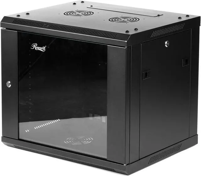 Alt view image 4 of 20 - Rosewill 9U Server Rack Enclosure with Glass Door, Locks, & Removable Side Panels Wall Mount Network Cabinet 19 Inch Rack 17.7 Inches Deep Flat-Pack-RSWM-9U001F