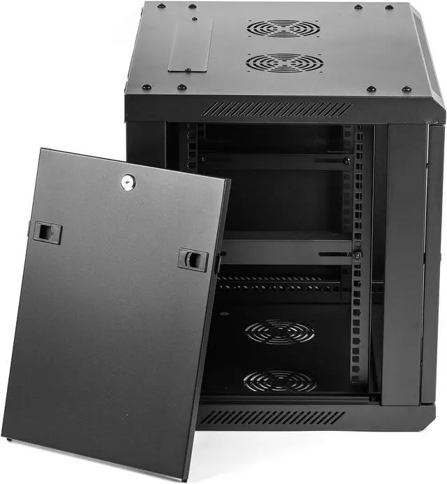 Alt view image 8 of 20 - Rosewill 9U Server Rack Enclosure with Glass Door, Locks, & Removable Side Panels Wall Mount Network Cabinet 19 Inch Rack 17.7 Inches Deep Flat-Pack-RSWM-9U001F