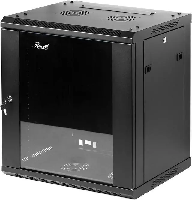 Alt view image 2 of 20 - Rosewill 12U Server Rack Enclosure with Glass Door, Locks, & Removable Side Panels Wall Mount Network Cabinet 19 Inch Rack 17.7 Inches Deep Flat-Pack-RSWM-12U001F