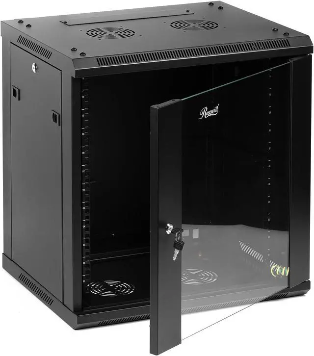 Alt view image 3 of 20 - Rosewill 12U Server Rack Enclosure with Glass Door, Locks, & Removable Side Panels Wall Mount Network Cabinet 19 Inch Rack 17.7 Inches Deep Flat-Pack-RSWM-12U001F