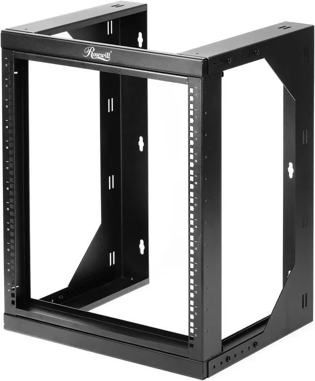 Alt view image 2 of 8 - Rosewill 12U Server Rack with Swing Gate -Wall Mount Rack for 19 Inch IT Equipment Open Frame Rack–Network Rack Wall Mount for AV & Server Equipment Adjustable Depth 18 inches to 26 inches 9U Rack, BK