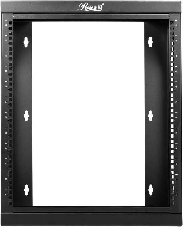 Alt view image 4 of 8 - Rosewill 12U Server Rack with Swing Gate -Wall Mount Rack for 19 Inch IT Equipment Open Frame Rack–Network Rack Wall Mount for AV & Server Equipment Adjustable Depth 18 inches to 26 inches 9U Rack, BK