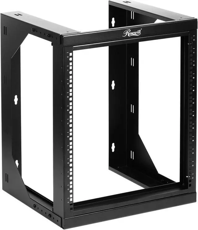 Alt view image 3 of 8 - Rosewill 12U Server Rack with Swing Gate -Wall Mount Rack for 19 Inch IT Equipment Open Frame Rack–Network Rack Wall Mount for AV & Server Equipment Adjustable Depth 18 inches to 26 inches 9U Rack, BK