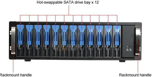 Alt view image 2 of 4 - NORCO DS-1240 RAID level 0, 1, 5, 10, 50 and JBOD with optional third-party RAID controller 12 3.5" Drive Bays 3 x Infiniband Multilane 4-channel interface 12 Bay Infiniband Multilane SATA Hard Drive Storage Array - OEM