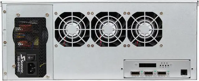Alt view image 6 of 7 - NORCO DS-24E 24 3.5" Drive Bays One SFF-8088 "IN" connector for connection to the host, two SFF-8088 "OUT" connectors for expansion to an additional JBOD enclosure External 4U 24 Bay 6G SAS/SATA Expander Rackmount RAID / JBOD Enclosure