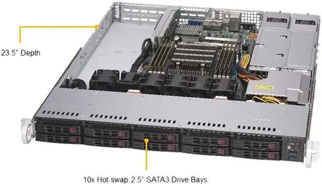 Main image of Supermicro AS-1114S-WTRT AMD UP 1U 500w Server with 8x DIMMs, 3x PCI-E 4.0, 10x 2.5" Hotswappable, 2x 10GbE NIC