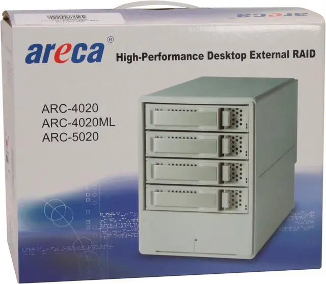 Alt view image 8 of 8 - areca ARC-5020 RAID level 0, 1, 10(1E), 3, 5, Single Disk or JBOD 4 3.5" Drive Bays 1 x eSATA (SATA ll 3.0Gbps) 1 x Hi-Speed USB 2.0 Compact 4-Disk RAID Sub-Systems (Hi-Speed eSATA & USB2.0)