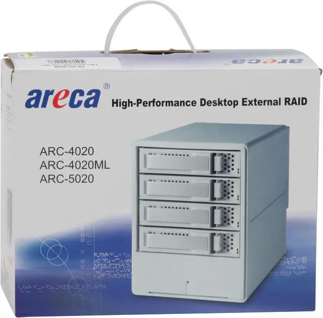 Alt view image 9 of 9 - areca ARC-5020MAC RAID level 0, 1, 10(1E), 3, 5, Single Disk or JBOD 4 3.5" Drive Bays 1 x eSATA (SATA ll 3.0Gbps) 1 x Hi-Speed USB 2.0 RAID Box