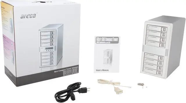 Alt view image 6 of 6 - areca ARC-4036 8 x hot-plug 3.5" Drive Bays 2 SAS "Host In" connector 2 SAS "Expansion Out" connector 1 6-pin UART RJ-11 connector 8-Bays 6Gb/s SAS Tower JBOD Enclosure