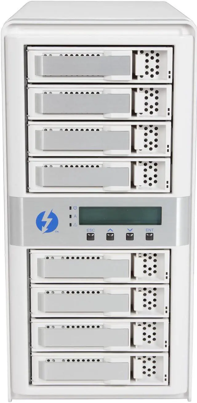 Alt view image 2 of 7 - areca ARC-8050 RAID 0/1/1E/3/5/6/10/30/50/60/Single Disk or JBOD 8 x 6Gb/s 3.5" Drive Bays Two Thunderbolt Channels 8-Bay Thunderbolt to 6Gb/s SAS RAID Storage w/ LCD