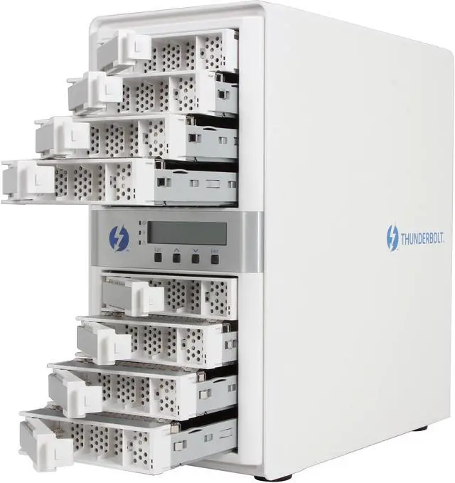 Alt view image 6 of 7 - areca ARC-8050 RAID 0/1/1E/3/5/6/10/30/50/60/Single Disk or JBOD 8 x 6Gb/s 3.5" Drive Bays Two Thunderbolt Channels 8-Bay Thunderbolt to 6Gb/s SAS RAID Storage w/ LCD