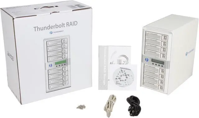 Alt view image 7 of 7 - areca ARC-8050 RAID 0/1/1E/3/5/6/10/30/50/60/Single Disk or JBOD 8 x 6Gb/s 3.5" Drive Bays Two Thunderbolt Channels 8-Bay Thunderbolt to 6Gb/s SAS RAID Storage w/ LCD