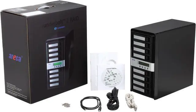 Alt view image 6 of 6 - areca ARC-8050T2 RAID level 0, 1, 1E, 3, 5, 6, 10, 30, 50, 60, Single Disk or JBOD 8 3.5" Drive Bays 2 x Thunderbolt 2 Thunderbolt 2 to 6Gb/s SAS RAID Storage