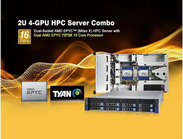 Main image of Tyan BS8251T83E8HR-2T-N 2U Barebone and AMD Dual Milan 7373X 16-Core CPU combo deal. Factory Installed/Tested/Burn-in/Shipped